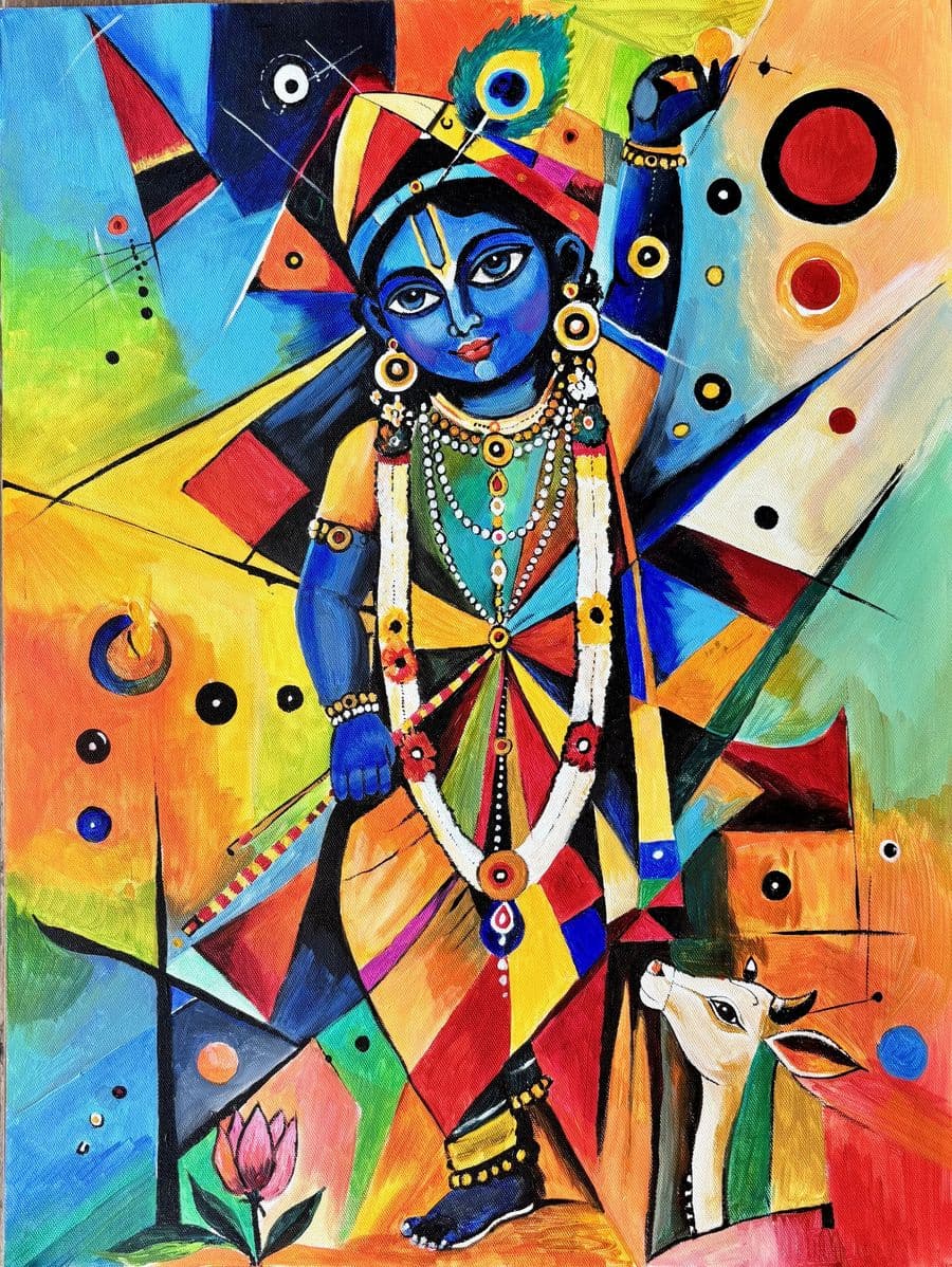 A vibrant celebration of Krishna symbolizing joy, love and the beauty of life